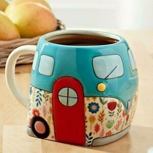 Home is Where You Park It Camper Coffee Mug Cup Retro Blue Floral 20.96 oz NEW